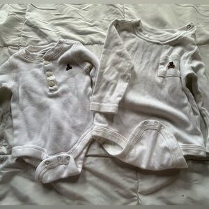 Gap Baby Boy Cotton White Long Sleeve Onesie  Waffle henley & pocket onesie